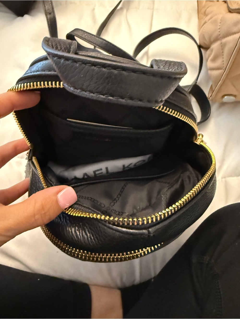 MICHAEL KORS Black Leather Mini Backpack with Gold Hardware - Picture 2 of 2